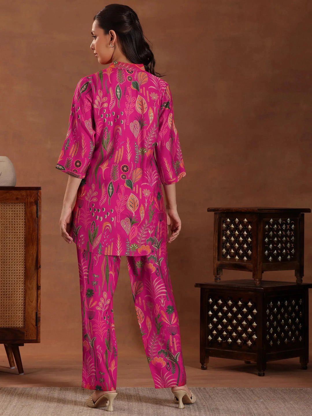  Pink Printed Silk Blend Co-Ords 