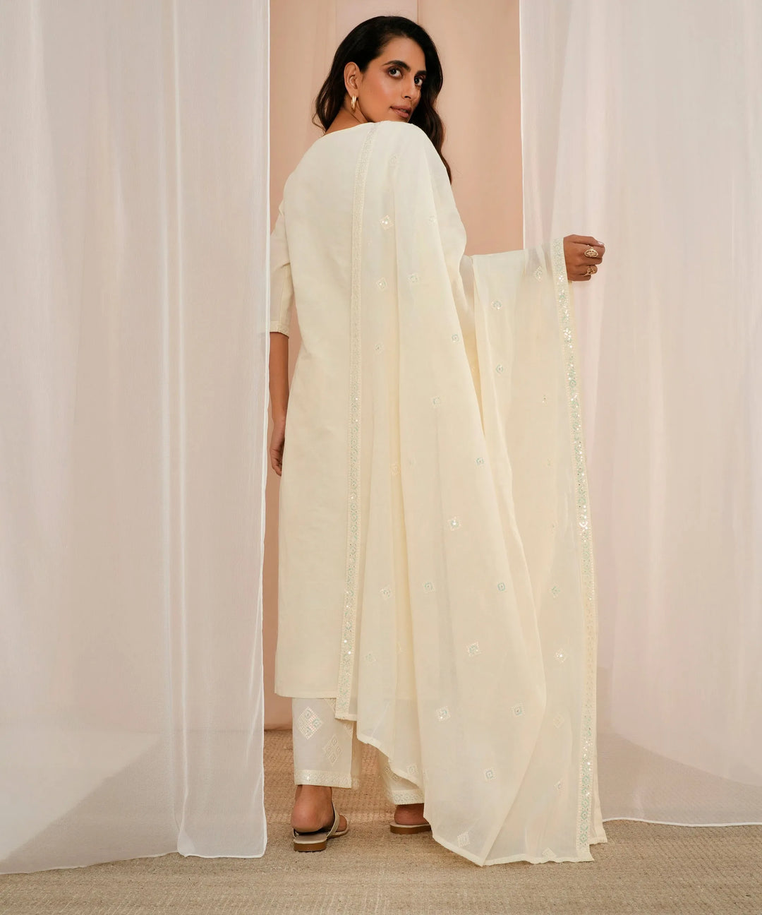  Off White Embroidered Cotton Straight Suit With Dupatta 