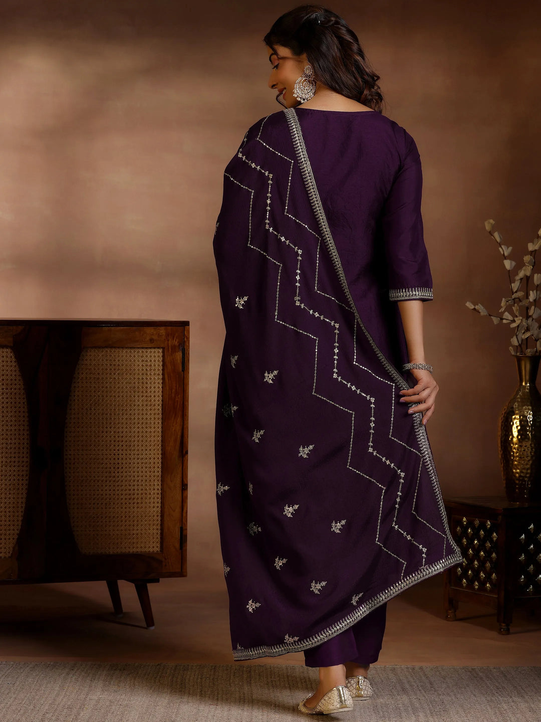  Wine Woven Design Silk Blend Straight Suit With Dupatta 