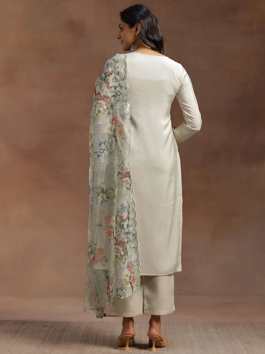 Green Yoke Design Silk Blend Straight Suit With Dupatta - Libas 