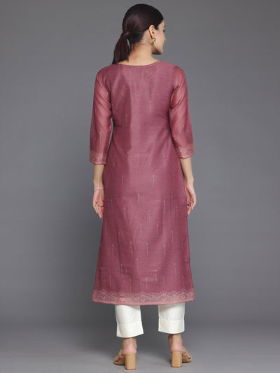 Mauve Embellished Chanderi Silk Straight Kurta - Libas