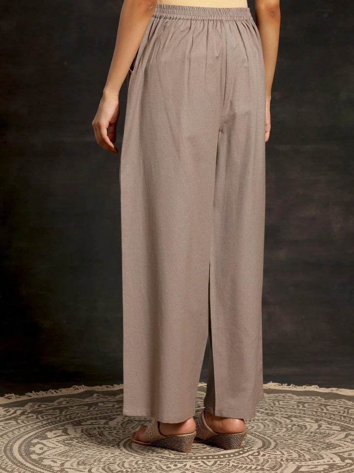 Grey Solid Cotton Palazzos - Libas