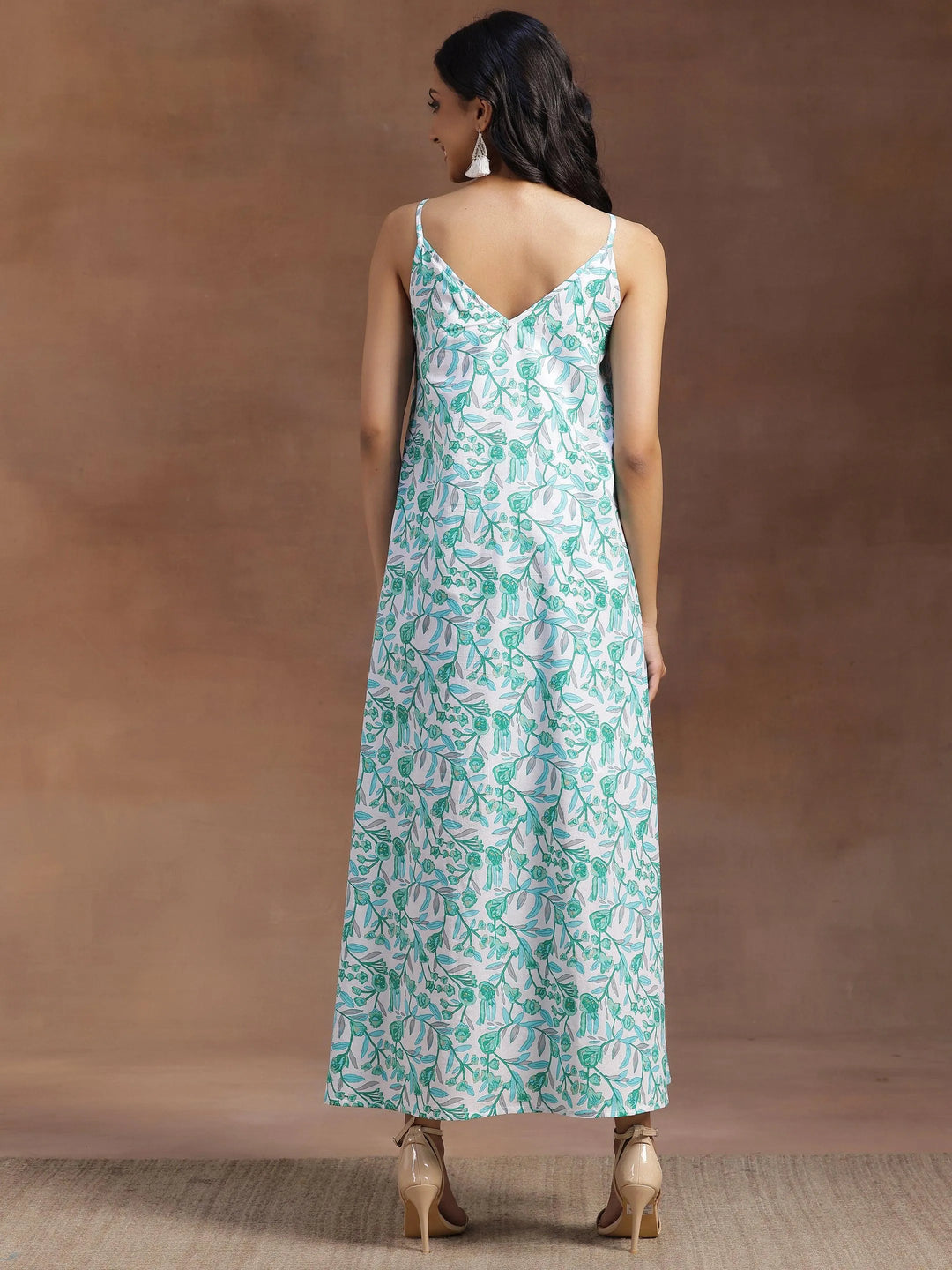 White Printed Cotton A-Line Dress - Libas 
