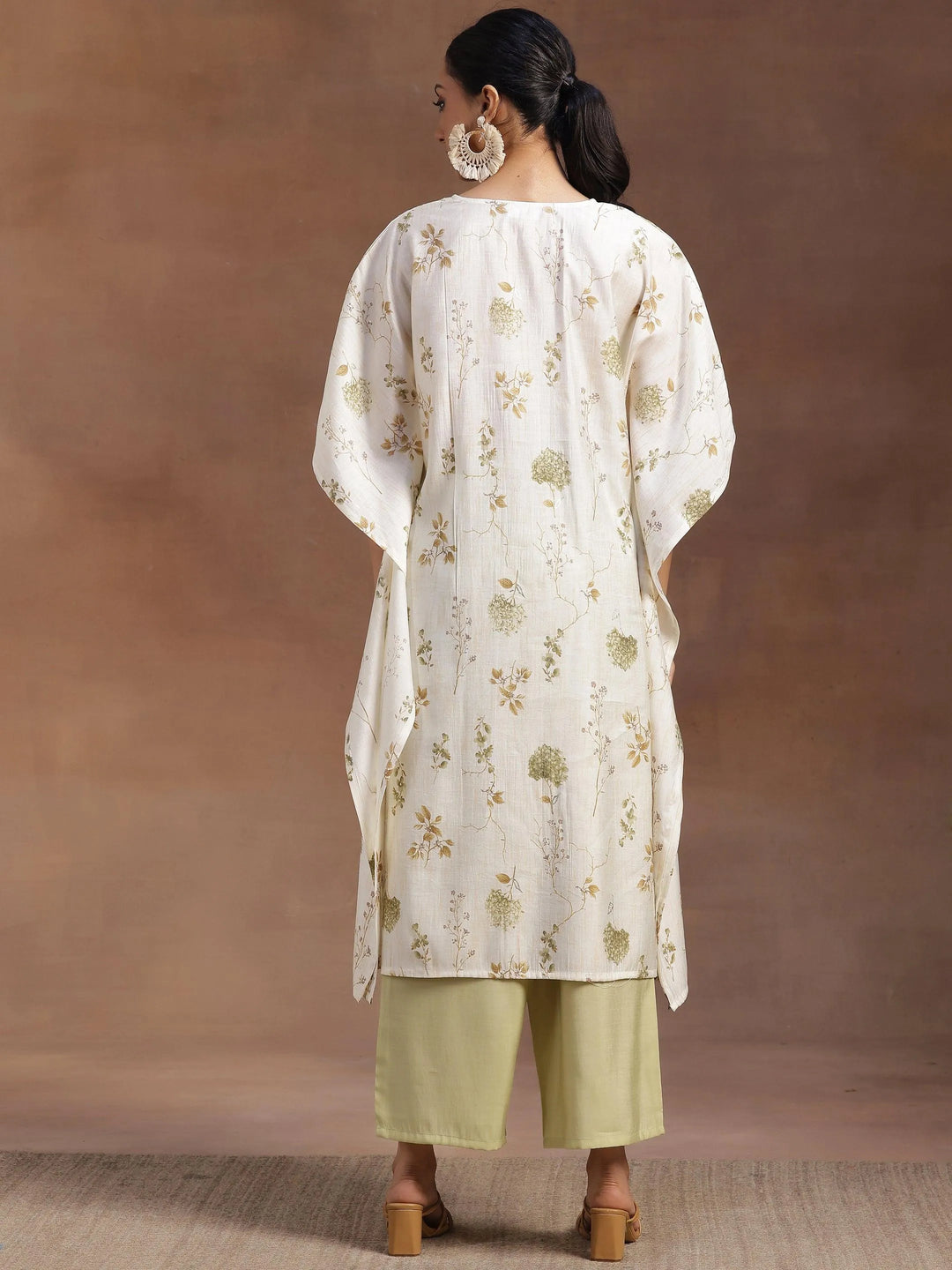 Cream Printed Silk Blend Co-Ords - Libas 