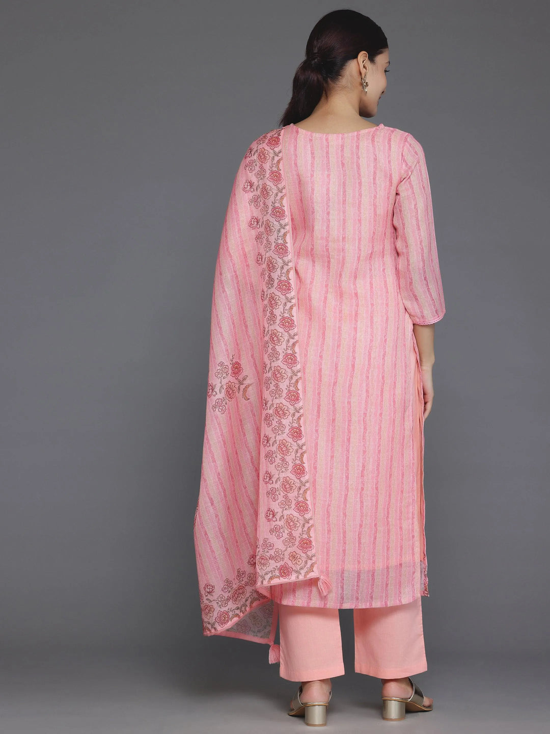 Pink Printed Cotton Straight Suit With Dupatta - Libas 