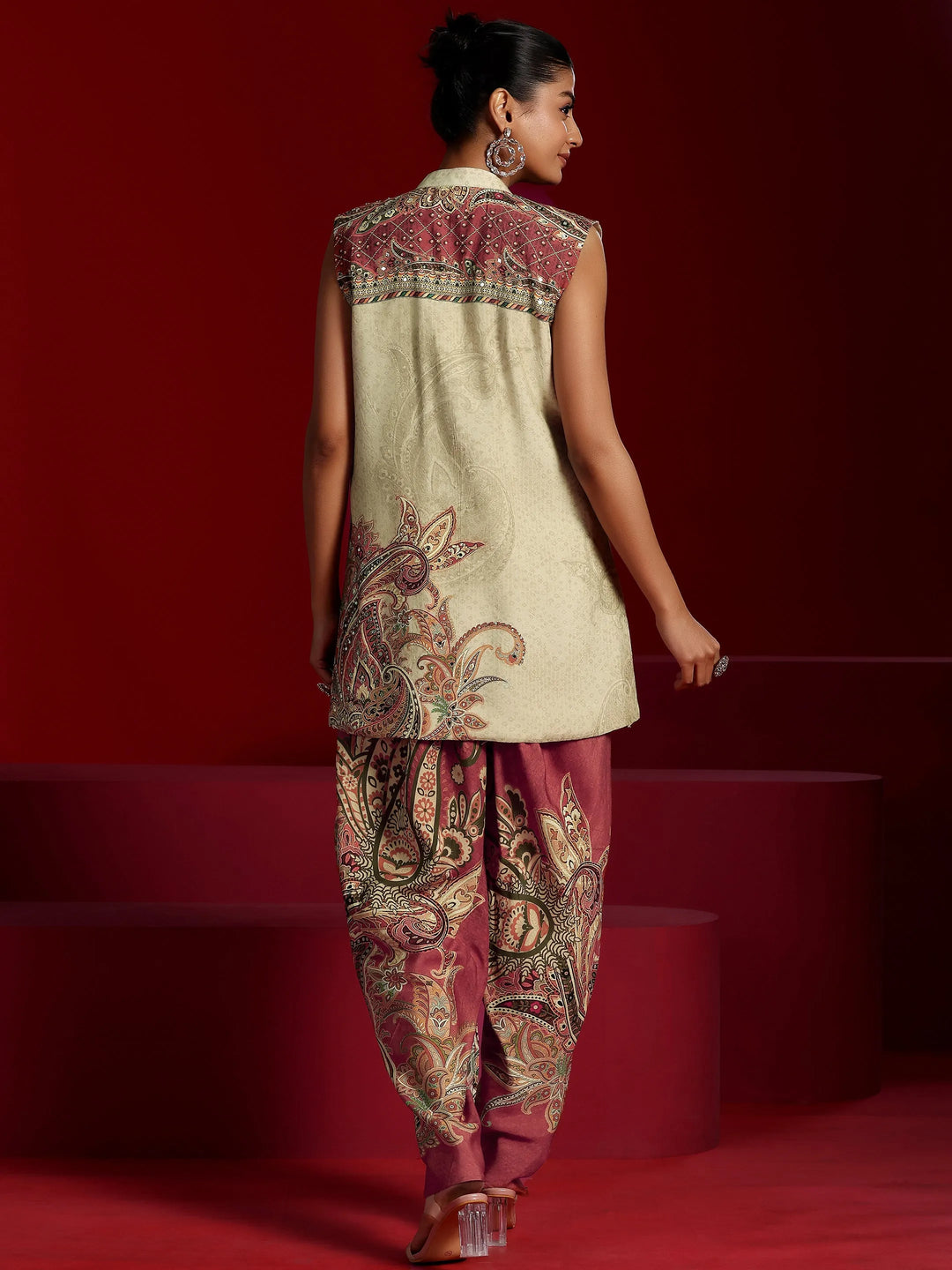  Libas Art Brown Printed Muslin 3 Piece Co-Ords 