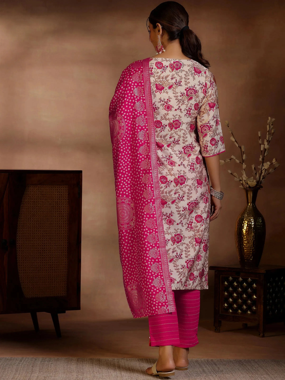  Pink Printed Silk Blend Straight Suits With Dupatta 