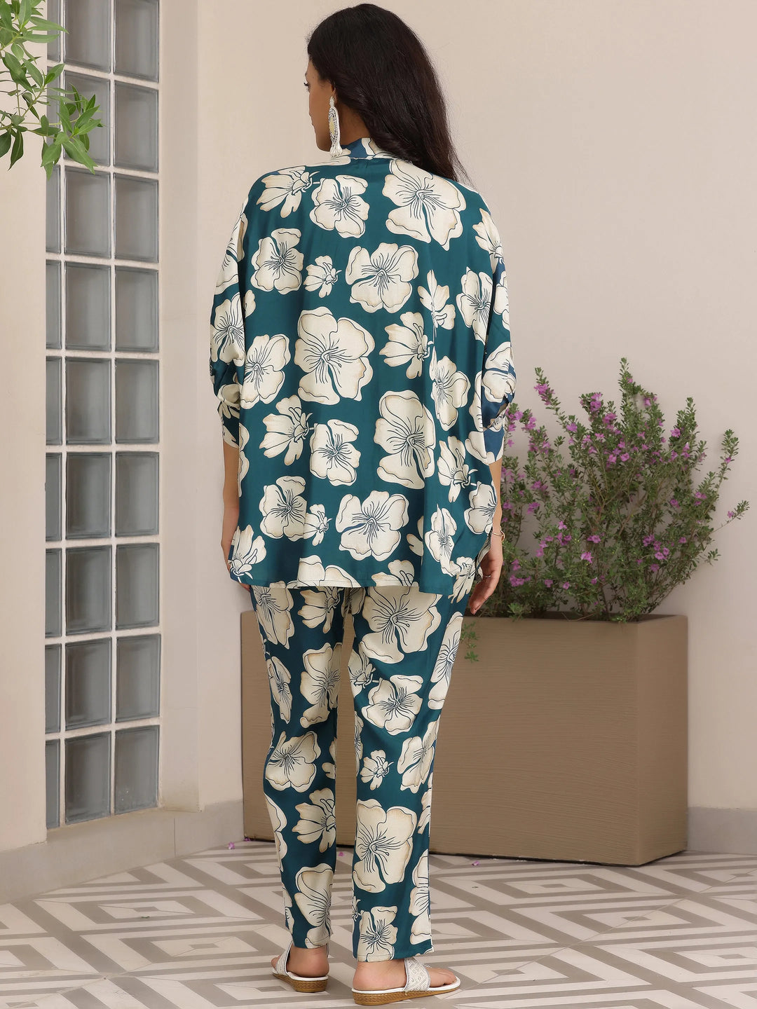  Blue Printed Silk Blend Co-Ords 