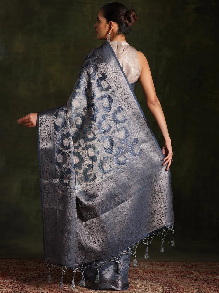 Blue Woven Design Brocade Saree With Unstitched Blouse Piece - Libas