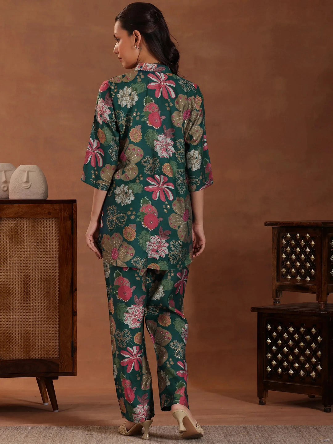  Blue Printed Silk Blend Co-Ords 