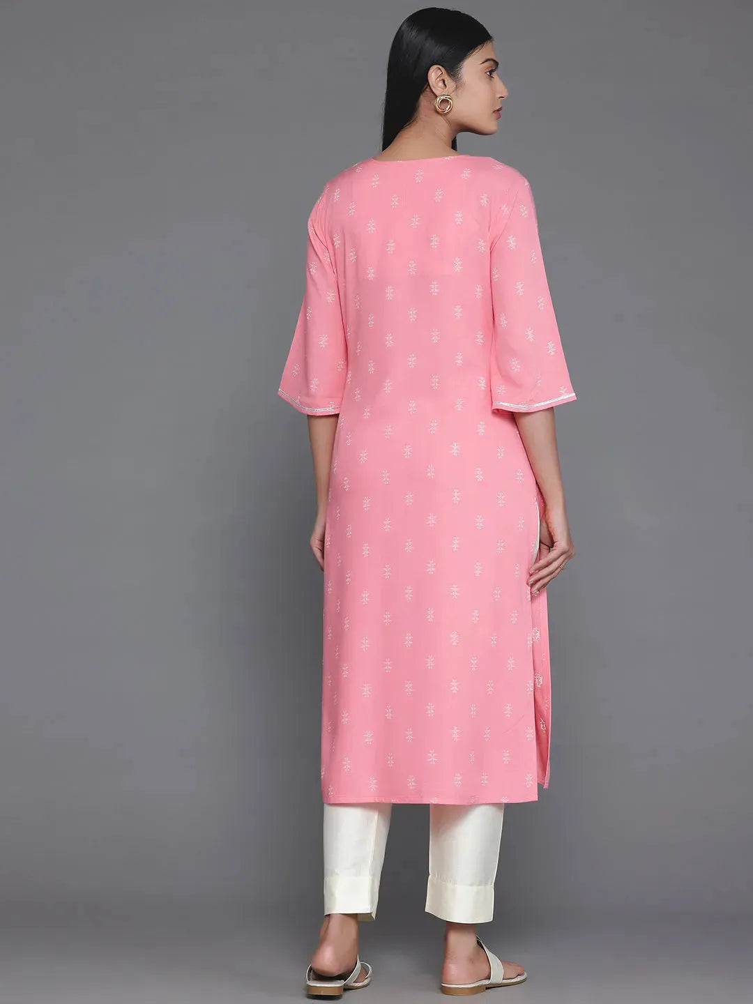  Pink Yoke Design Rayon Straight Kurta 