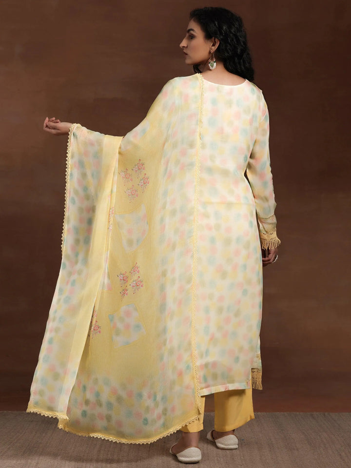Yellow Embroidered Organza Straight Suit With Dupatta - Libas