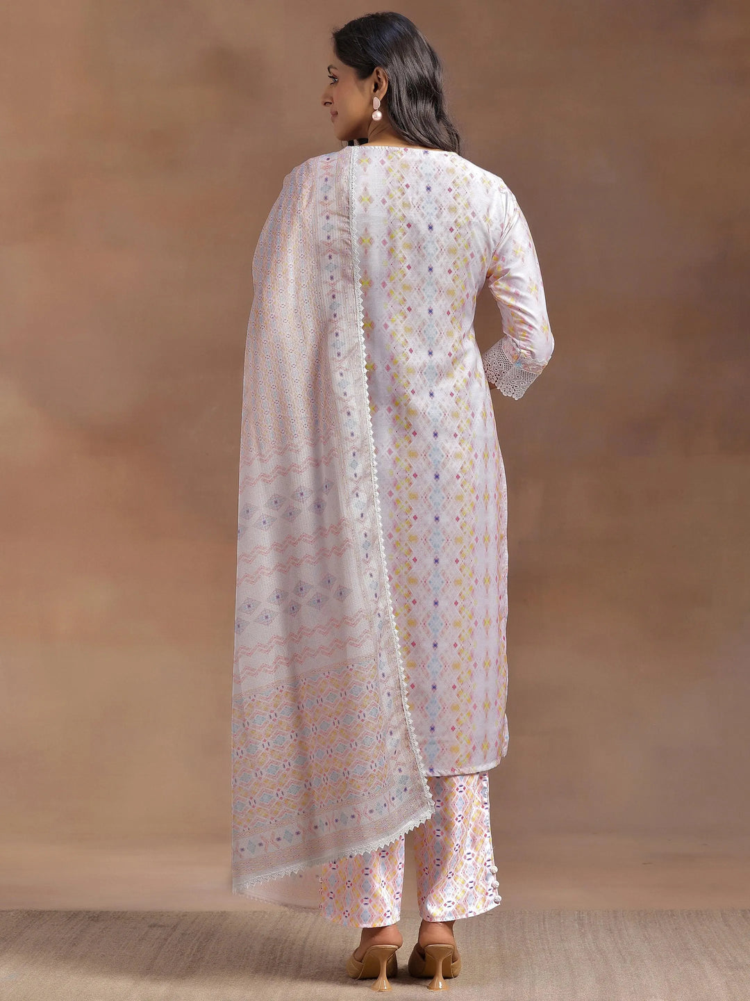 Peach Embroidered Cotton Blend Straight Suit With Dupatta - Libas 