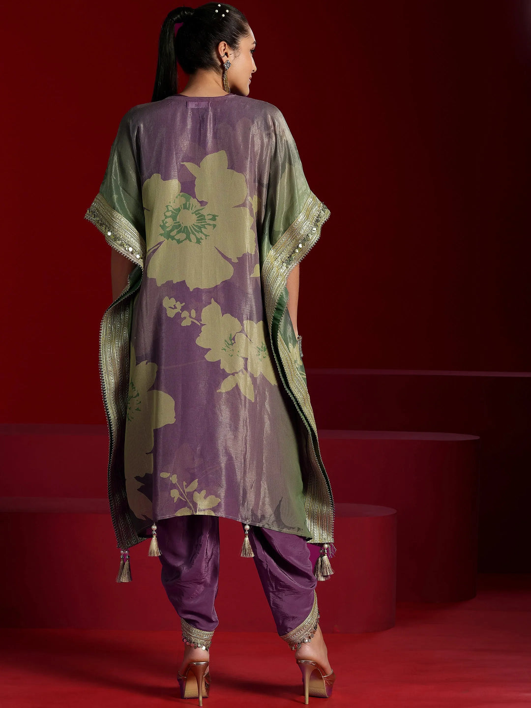  Libas Art Mauve Printed Silk Blend Co-Ords 