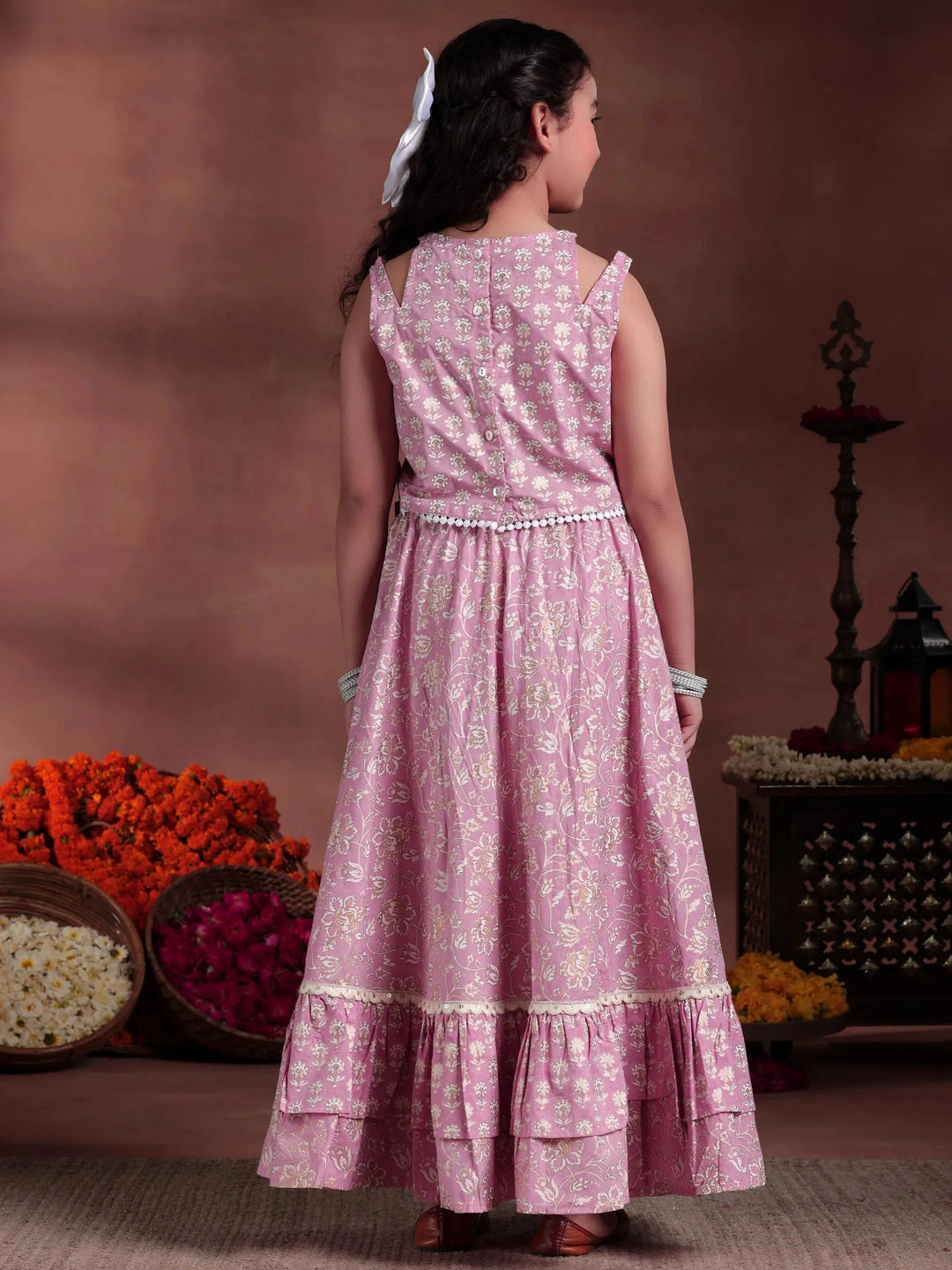  Pink Printed Cotton Lehenga Choli 