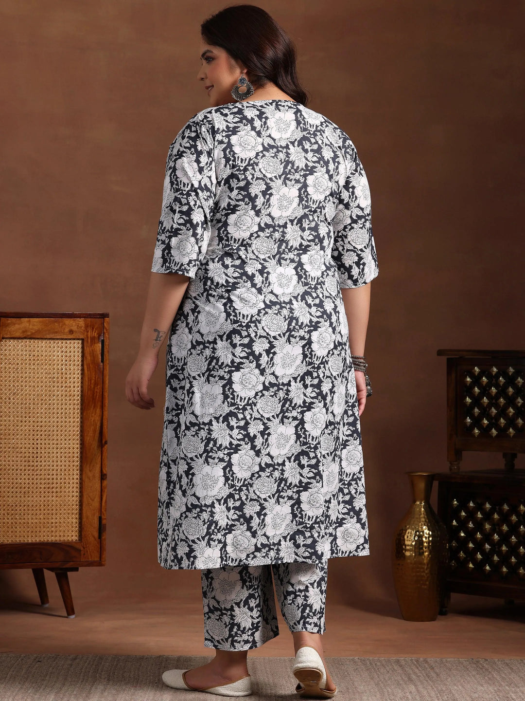 Plus Size Grey Printed Cotton Co-Ords - Libas 