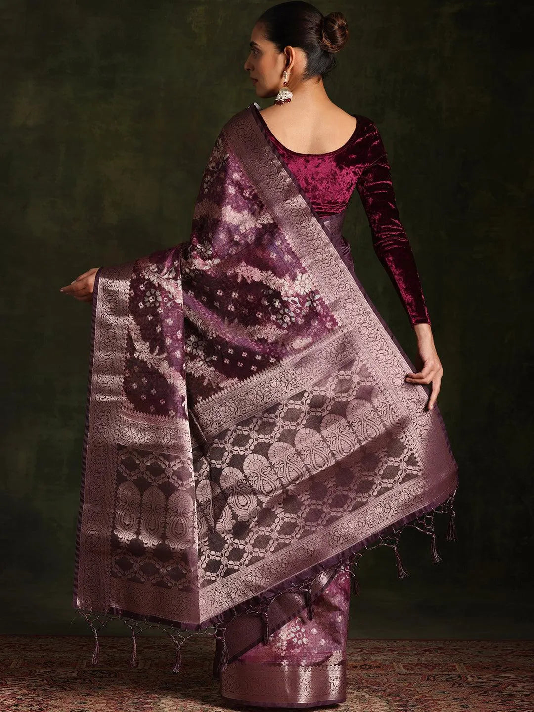 Wine Woven Design Brocade Saree With Unstitched Blouse Piece - Libas 