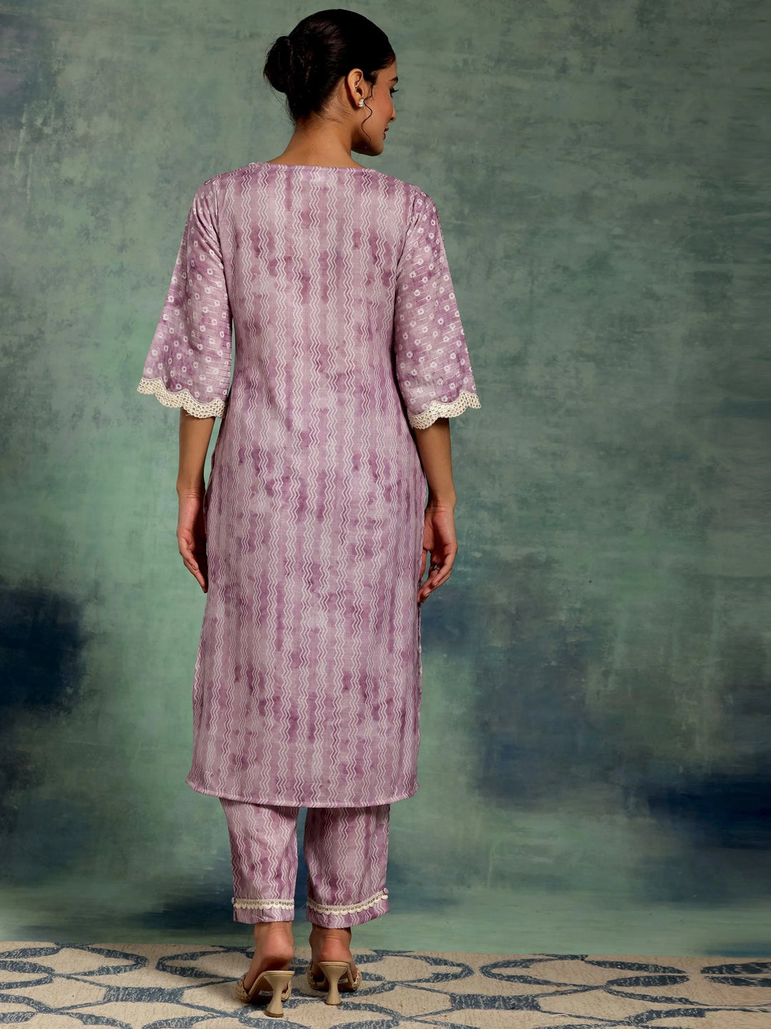 Purple Printed Cotton Straight Kurta Set - Libas 