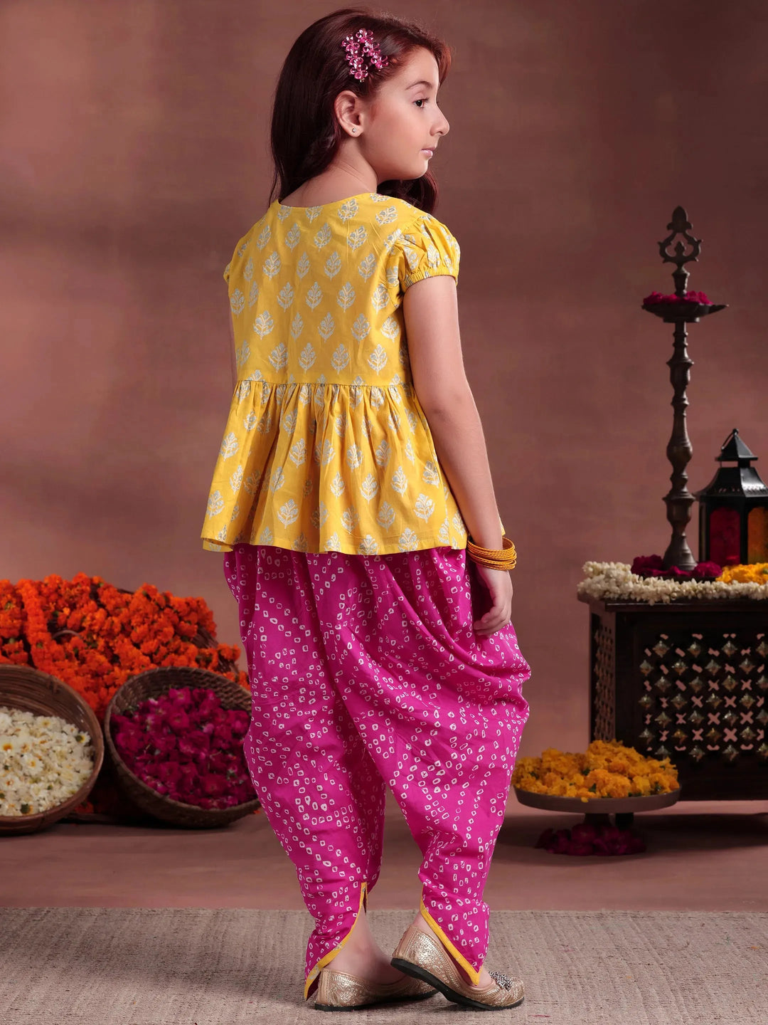  Kids Pink Printed Cotton 3 Piece Co-Ords 
