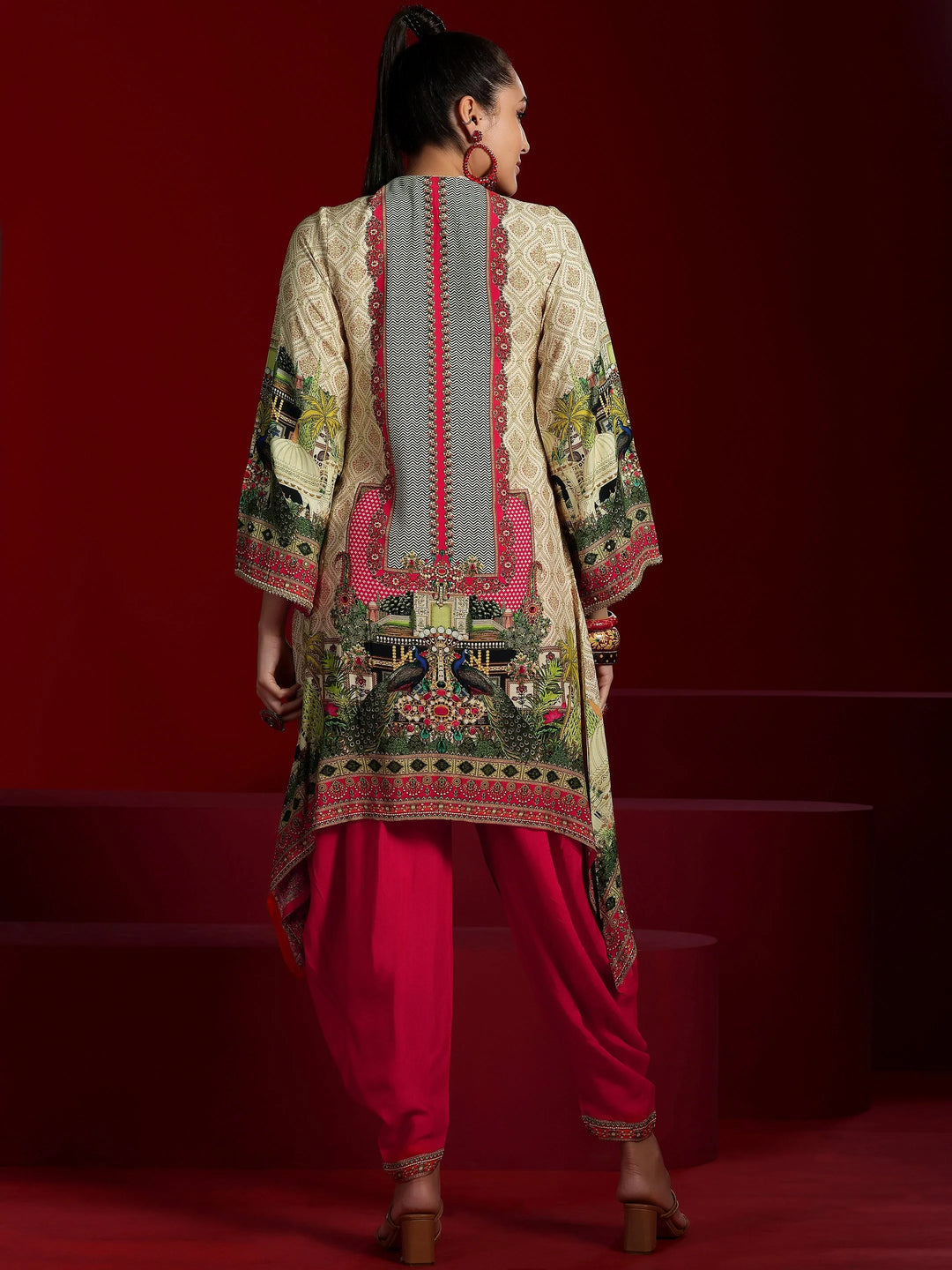  Libas Art Beige Printed Silk Blend Co-Ords 