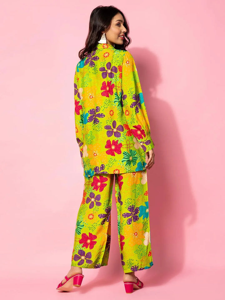 Green Printed Silk Blend Co-Ords - Libas