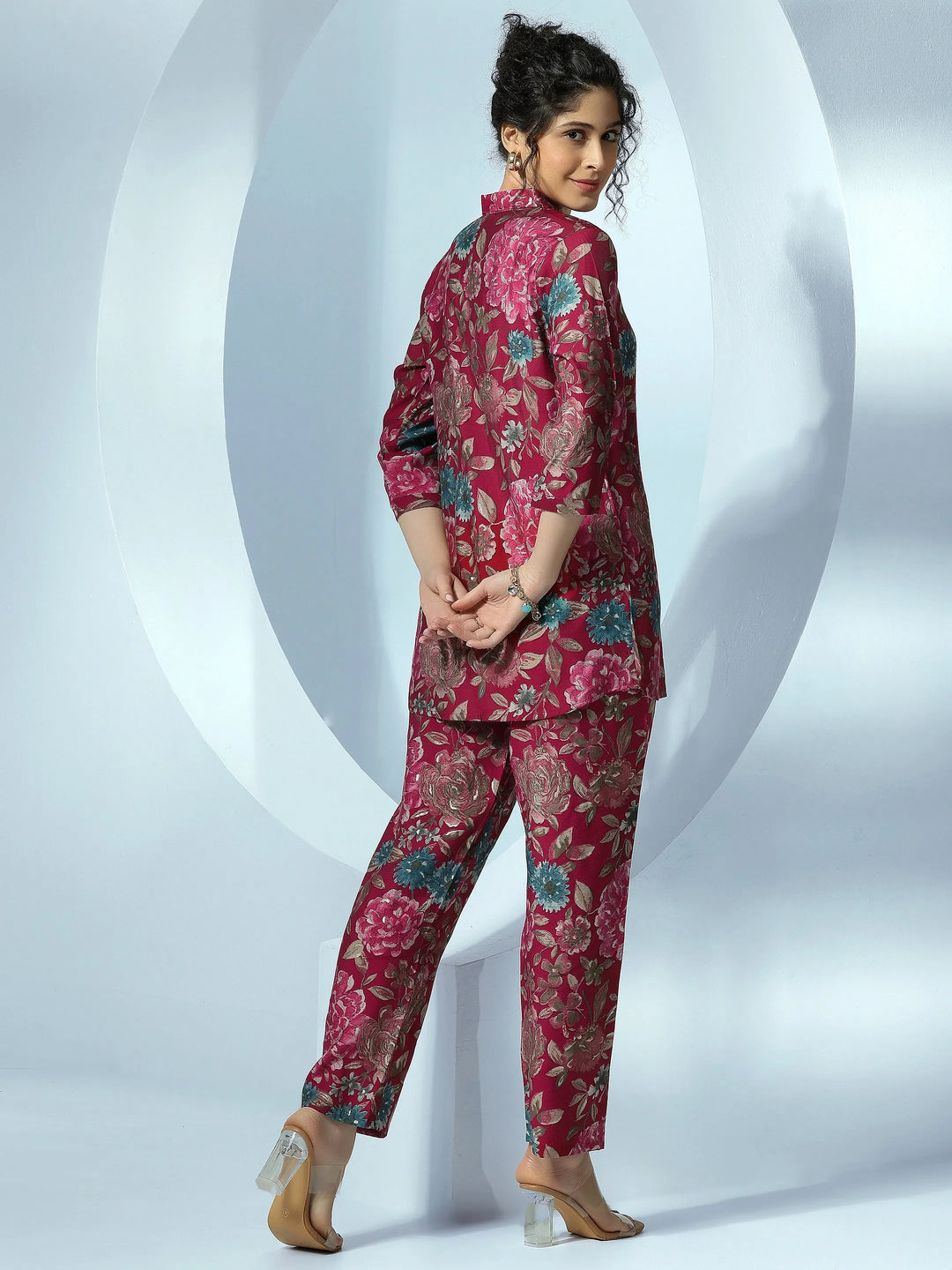  Pink Printed Silk Blend Co-Ords 