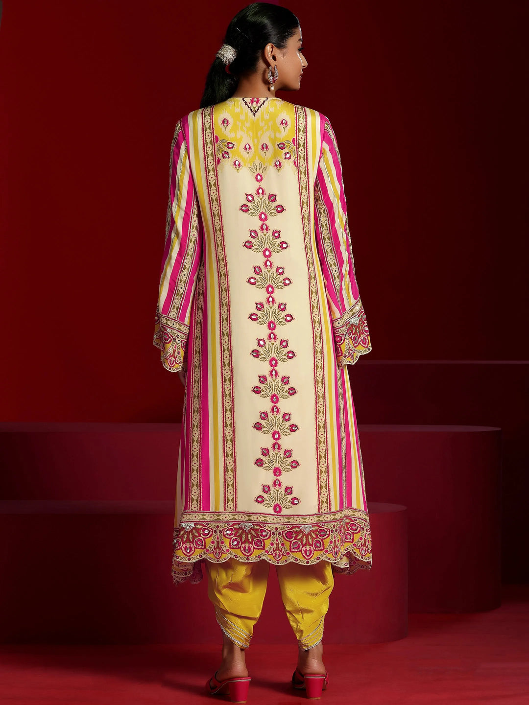  Libas Art Multi Printed Silk Crepe A-Line Kurta With Dhoti Pants 
