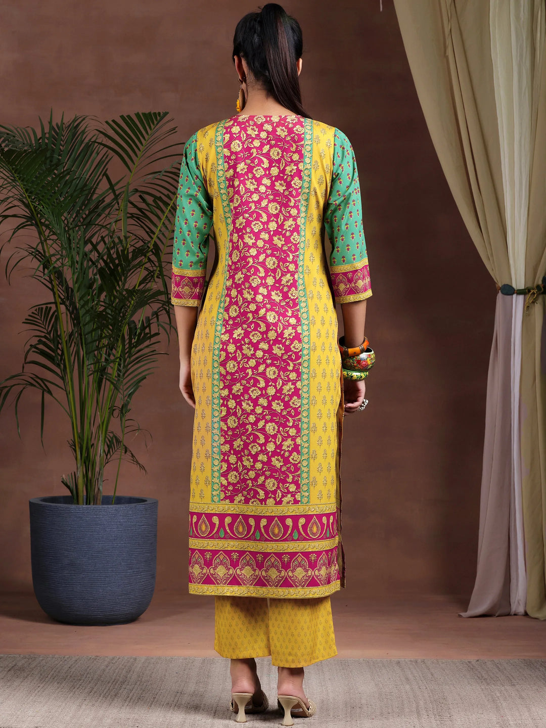  Multi Printed Poly Crepe Straight Kurta Set 