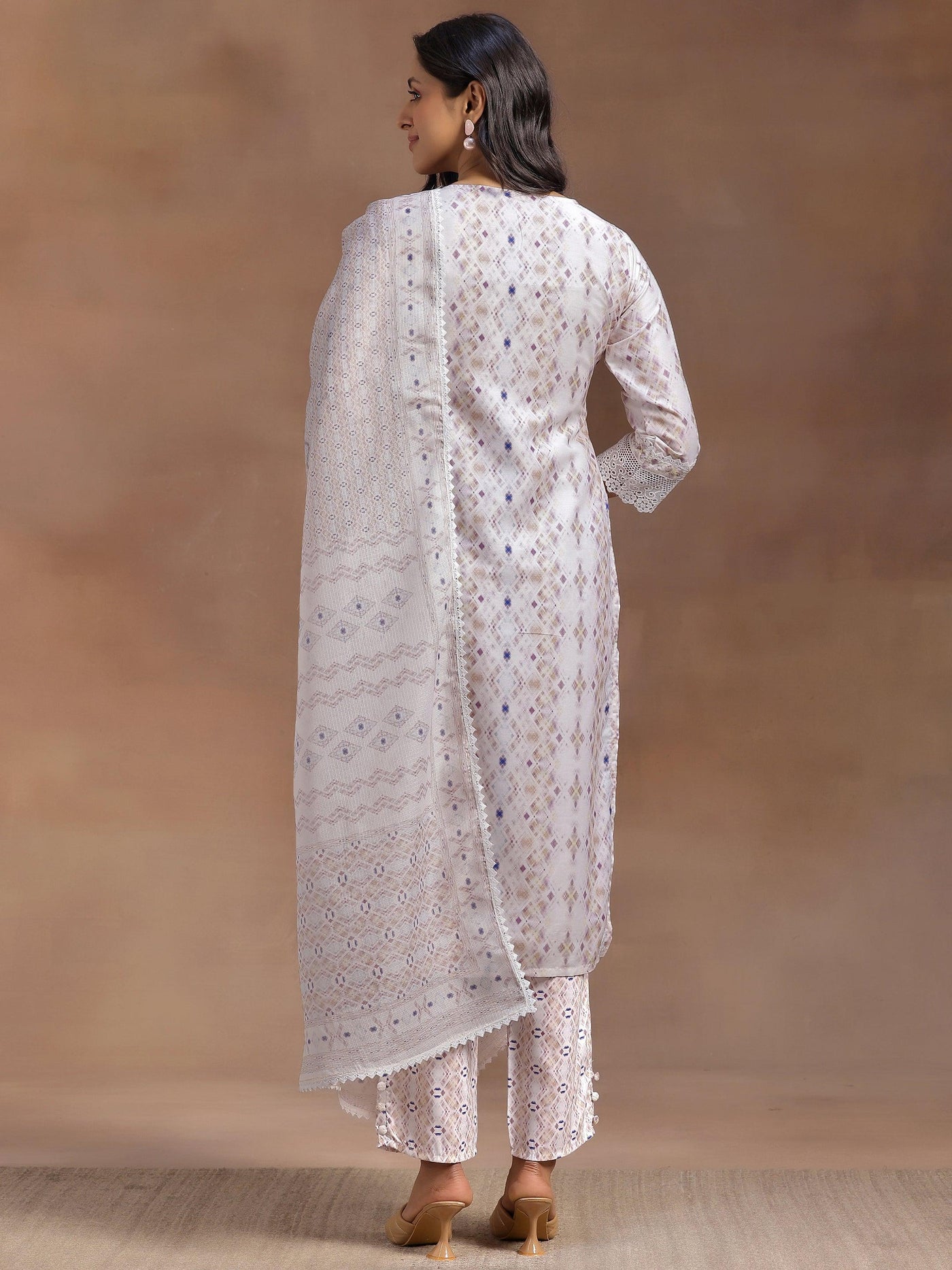 Beige Embroidered Cotton Blend Straight Suit With Dupatta - Libas
