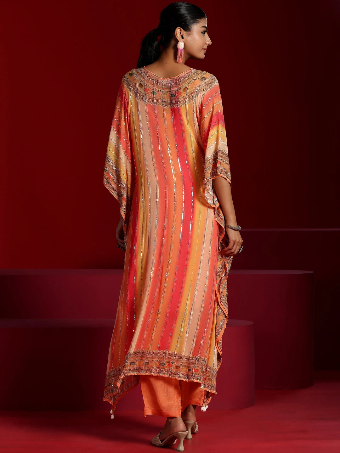  Libas Art Orange Printed Poly Georgette 3 Piece Co-Ords 
