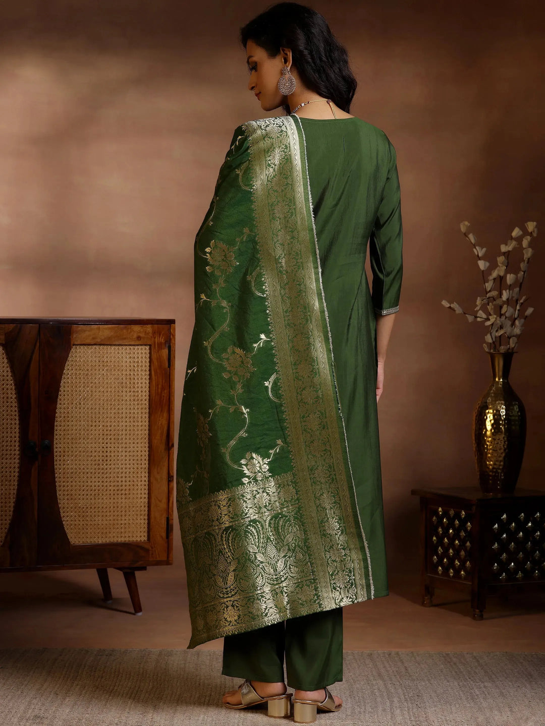  Olive Yoke Design Silk Blend Straight Suits With Dupatta 