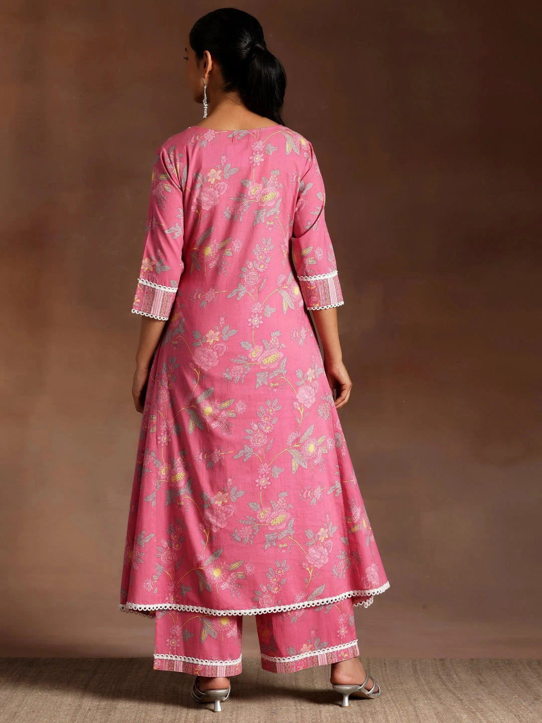  Rukhsaar Pink Printed Cotton A-Line Kurta With Palazzos 