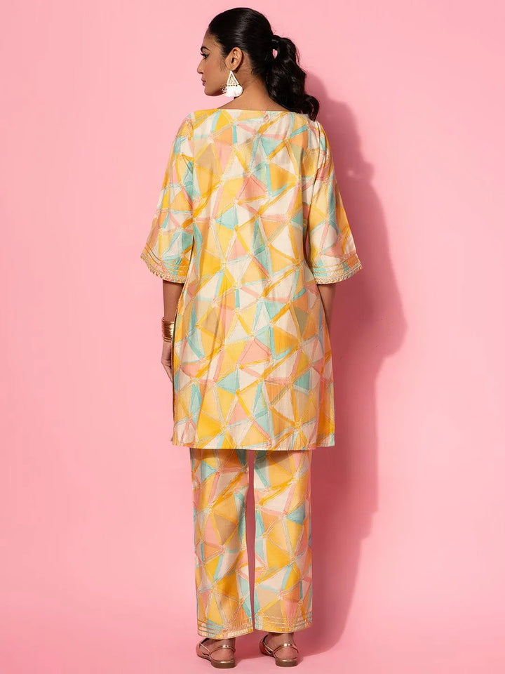 Yellow Printed Silk Blend Co-Ords - Libas