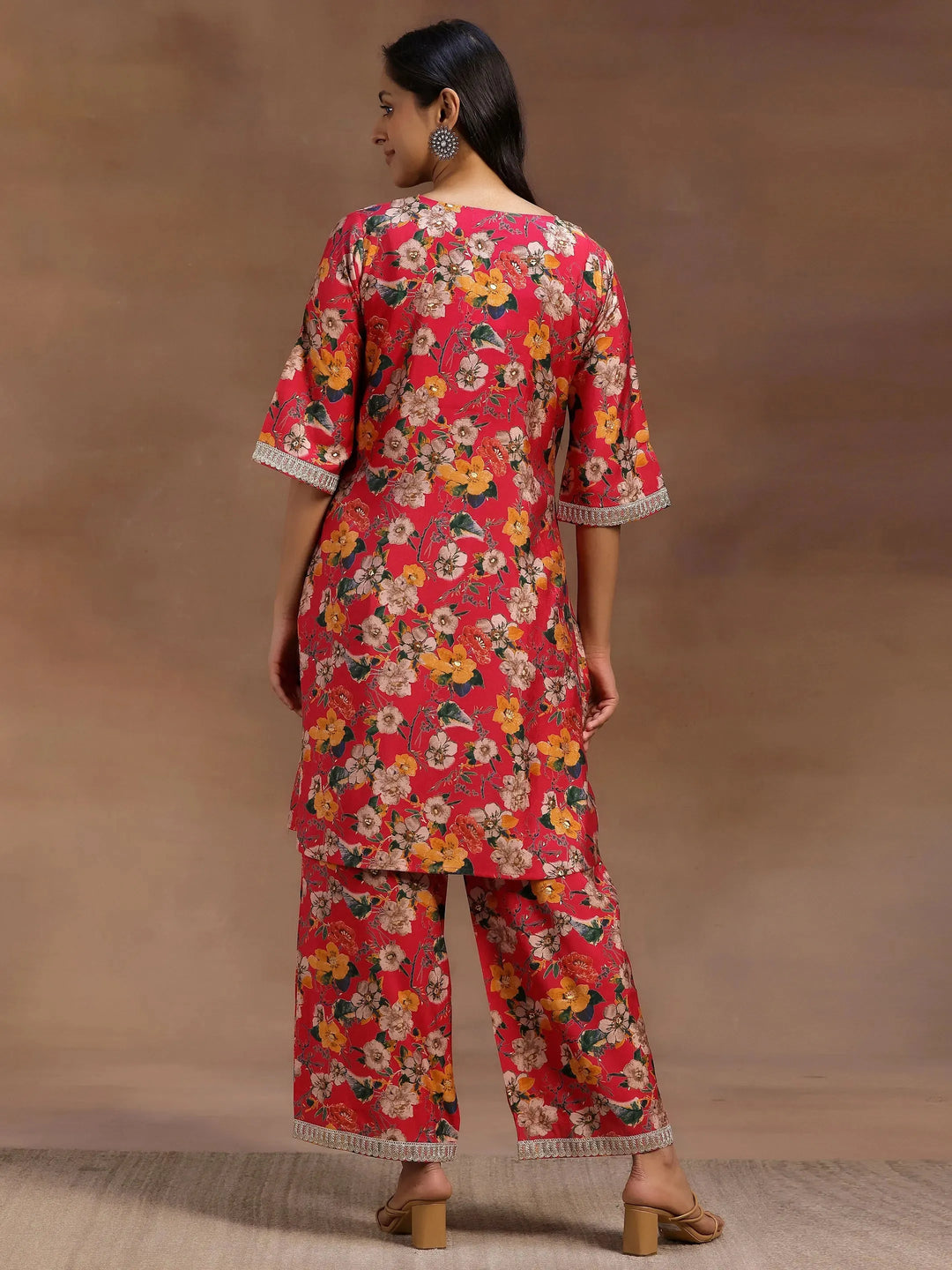  Pink Printed Silk Blend Co-Ords 