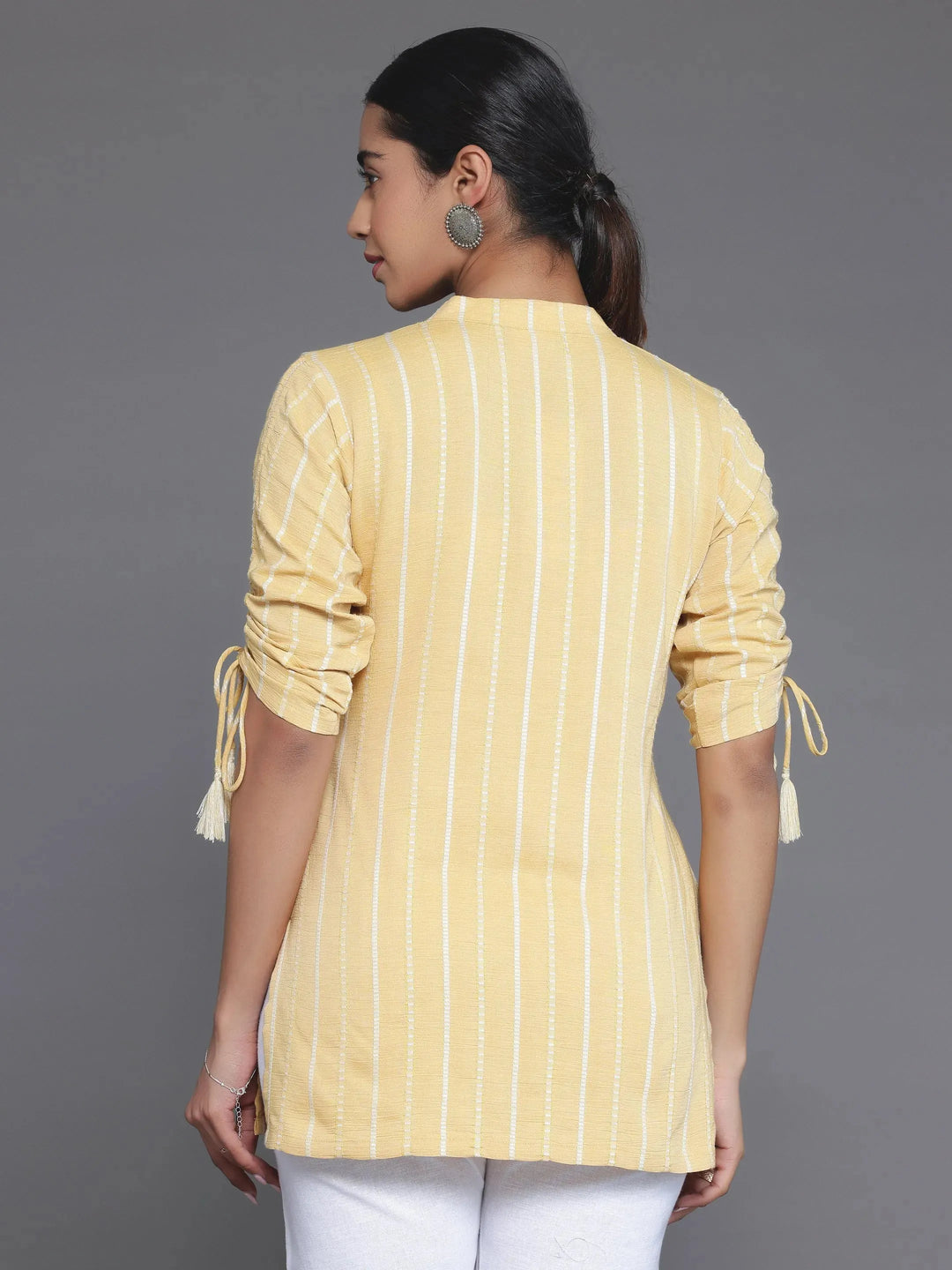 Mustard Woven Design Cotton Blend Straight Kurti 