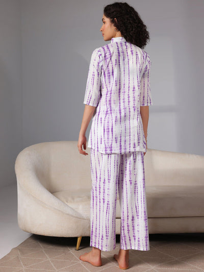 Purple Printed Cotton Night Suits - Libas