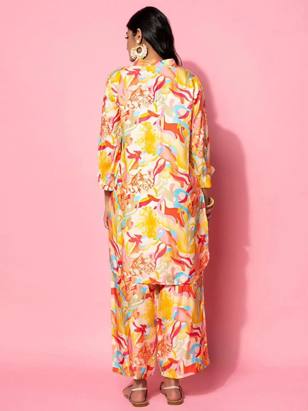 Multicoloured Printed Silk Blend Co-Ords - Libas 