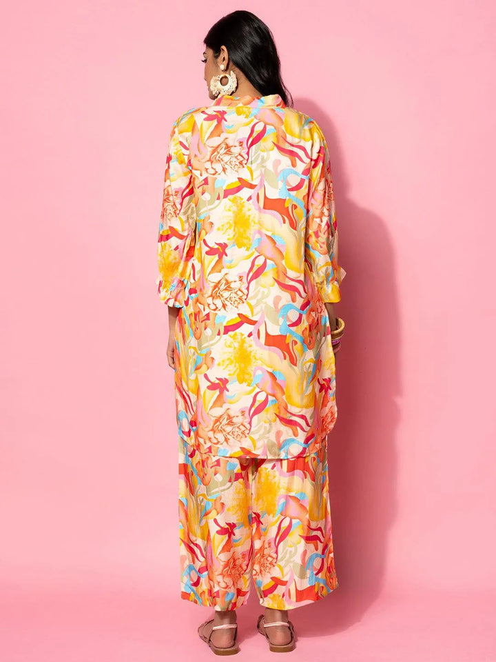 Multicoloured Printed Silk Blend Co-Ords - Libas