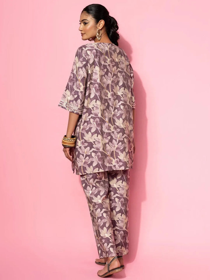 Purple Printed Silk Blend Co-Ords - Libas