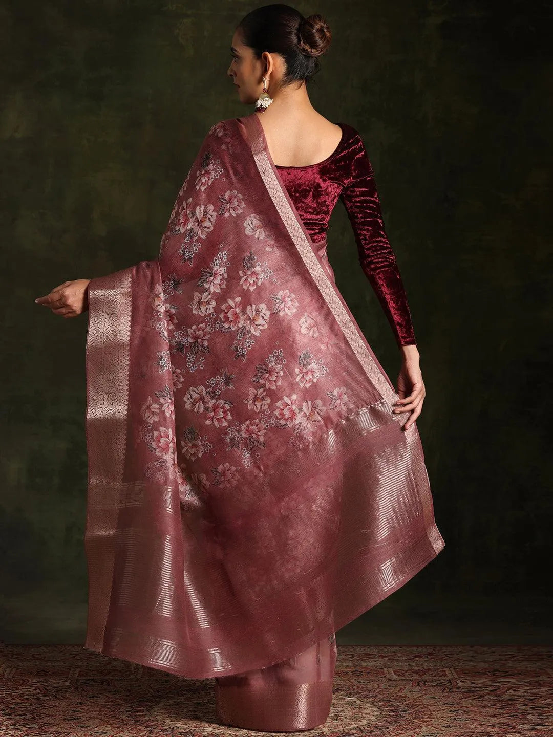 Sienna Printed Silk Blend Saree With Unstitched Blouse Piece - Libas 
