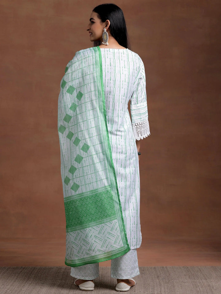 Off White Embroidered Cotton Blend Straight Suit With Dupatta - Libas