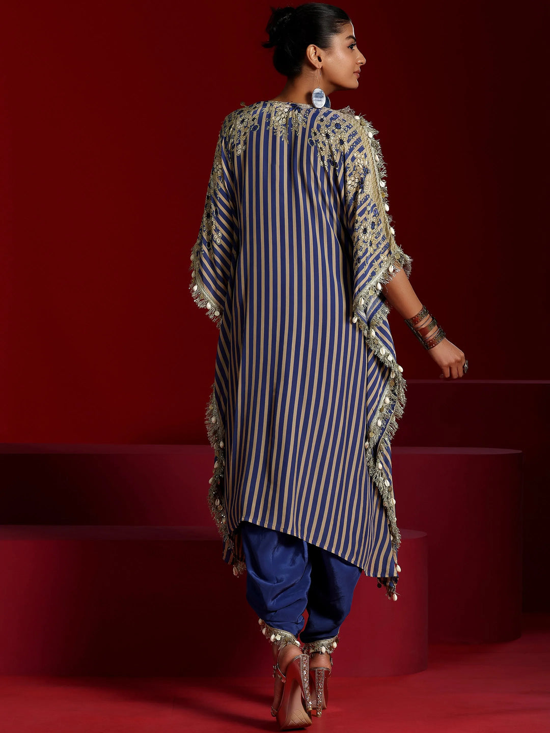  Libas Art Blue Striped Silk Blend Co-Ords 