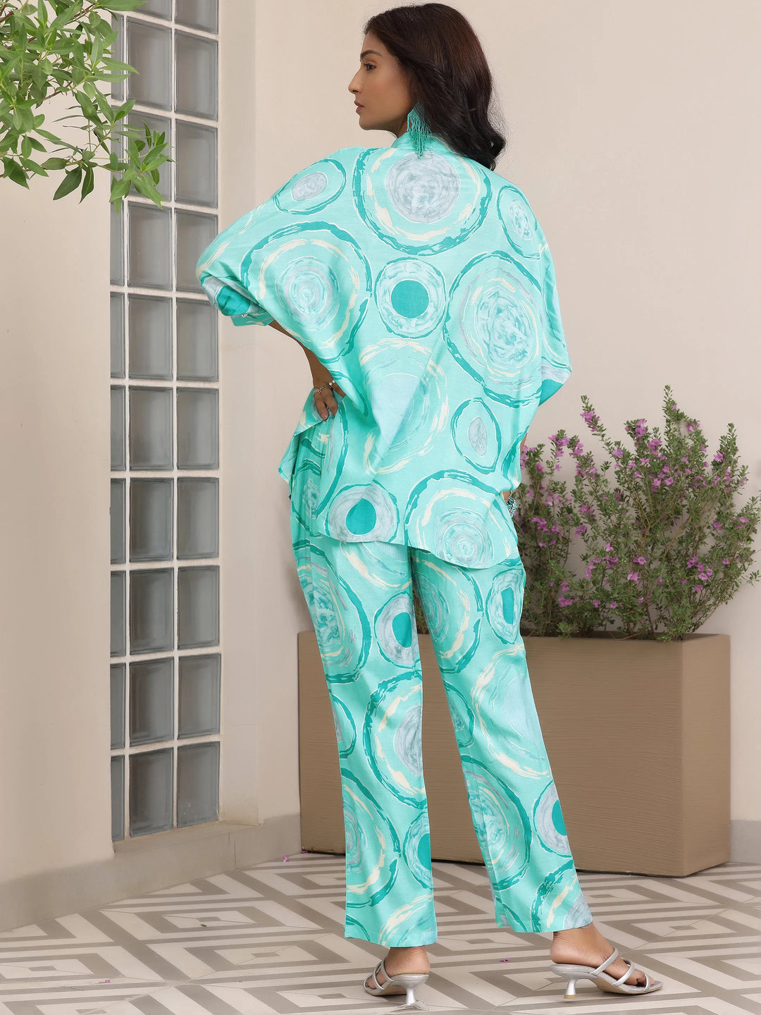  Blue Printed Silk Blend Co-Ords 