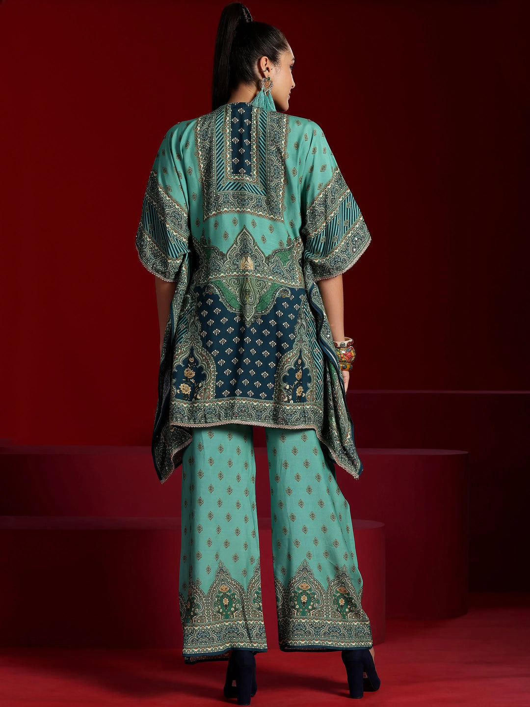  Libas Art Green Printed Silk Blend Co-Ords 