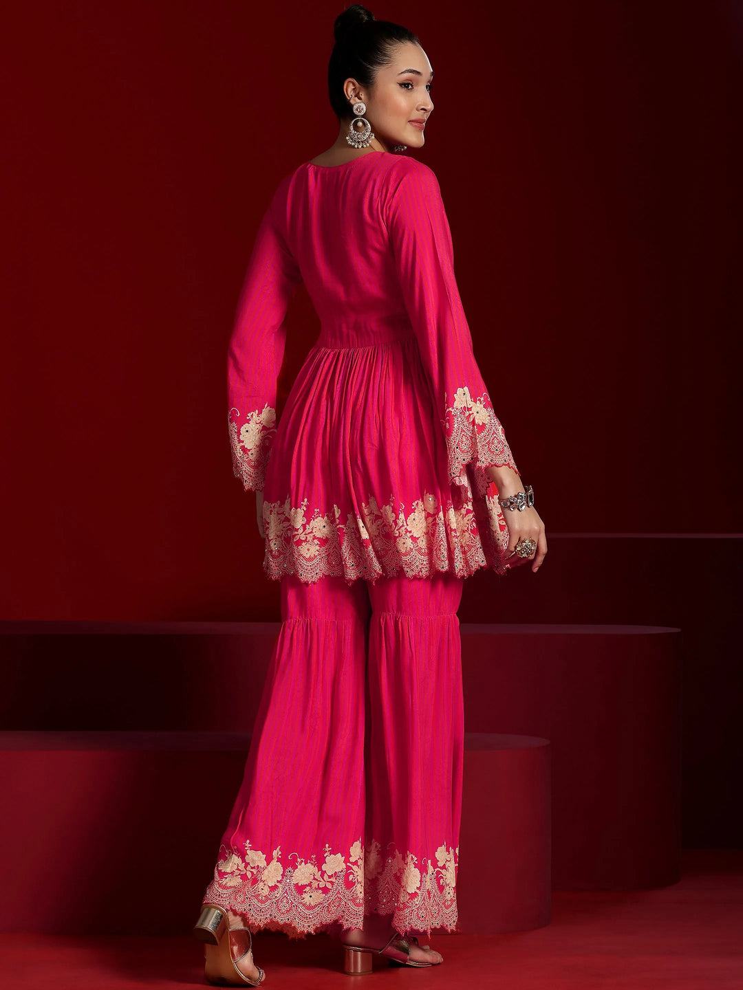  Libas Art Coral Printed Silk Blend Co-Ords 
