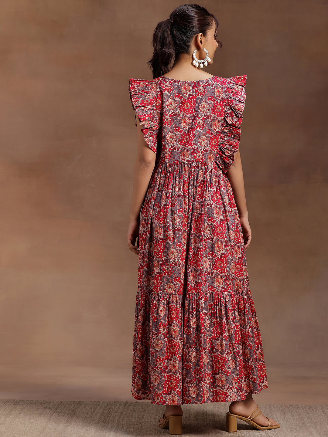  Pink Printed Cotton Fit and Flare Dress 