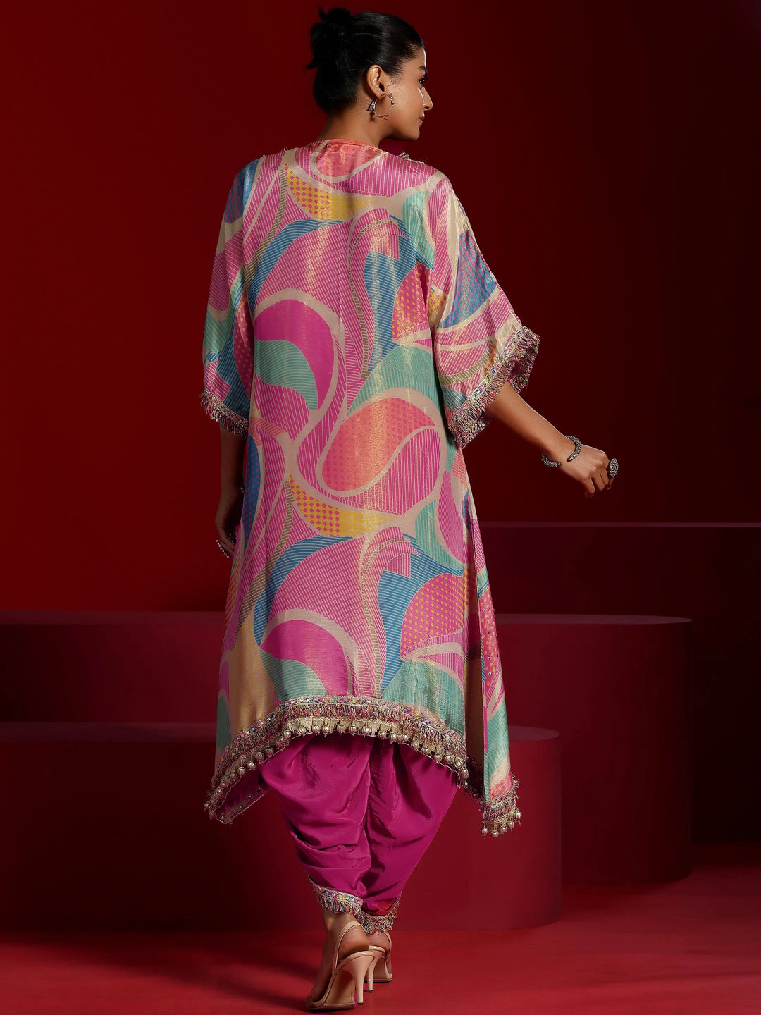  Libas Art Multi Printed Tissue A-Line Kurta With Dhoti Pants 