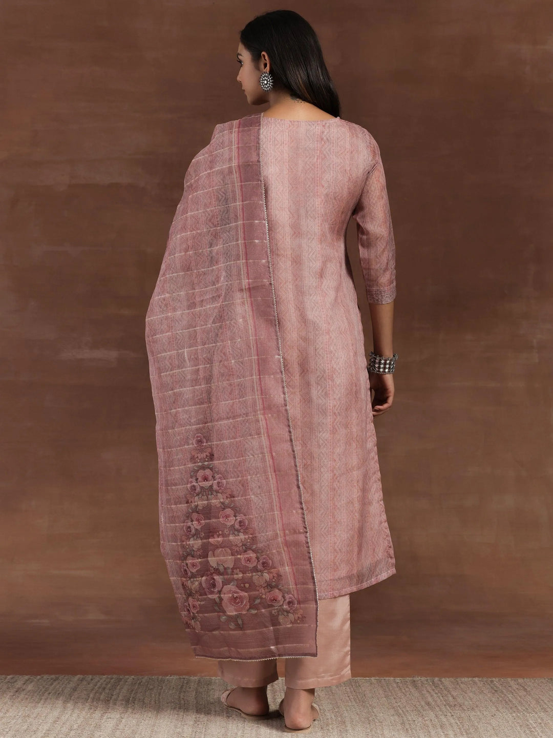 Pink Printed Organza Straight Suit With Dupatta - Libas 