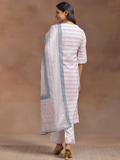 Pink Embroidered Cotton Blend Straight Suit With Dupatta - Libas