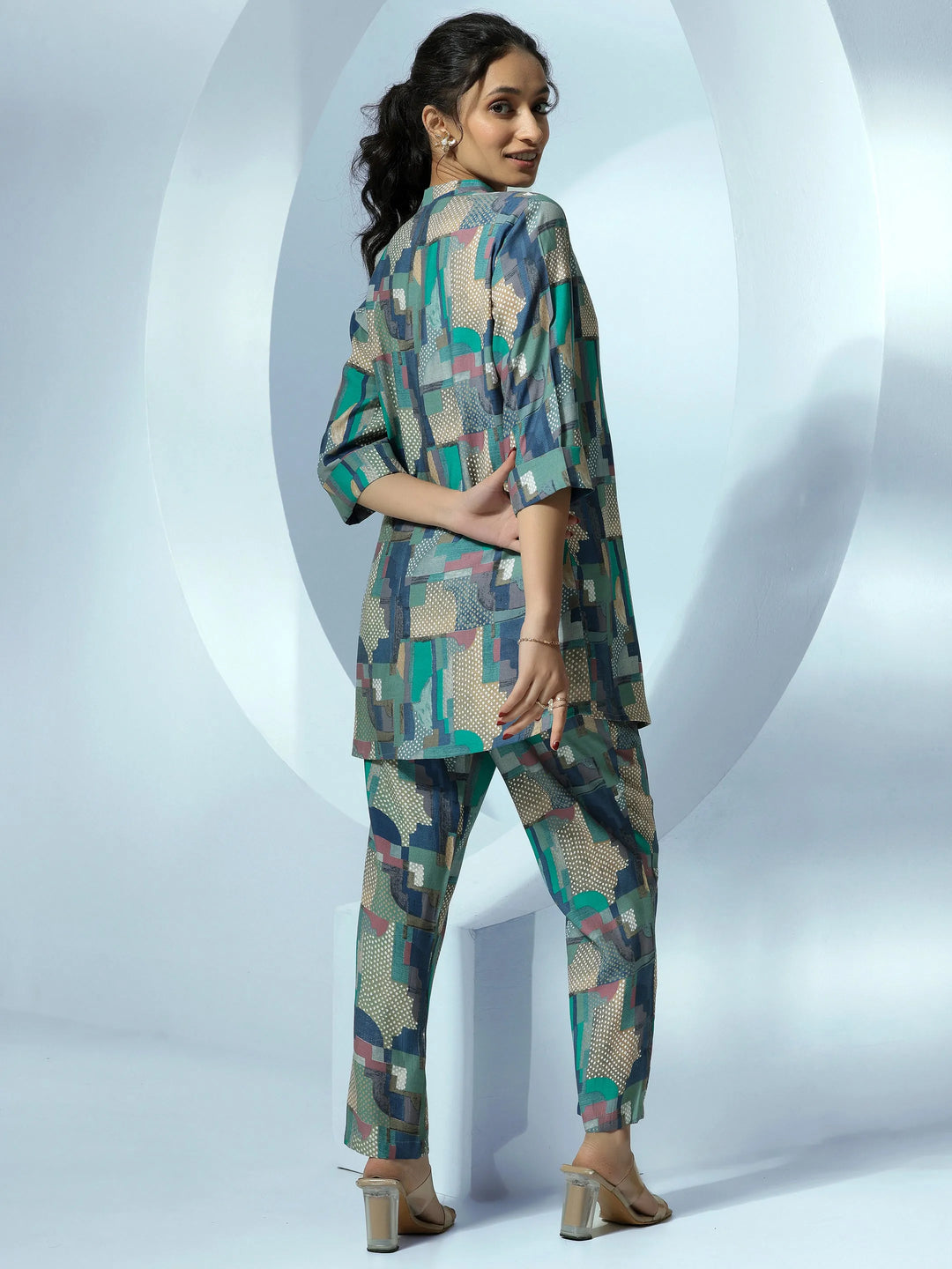  Blue Printed Silk Blend Co-Ords 